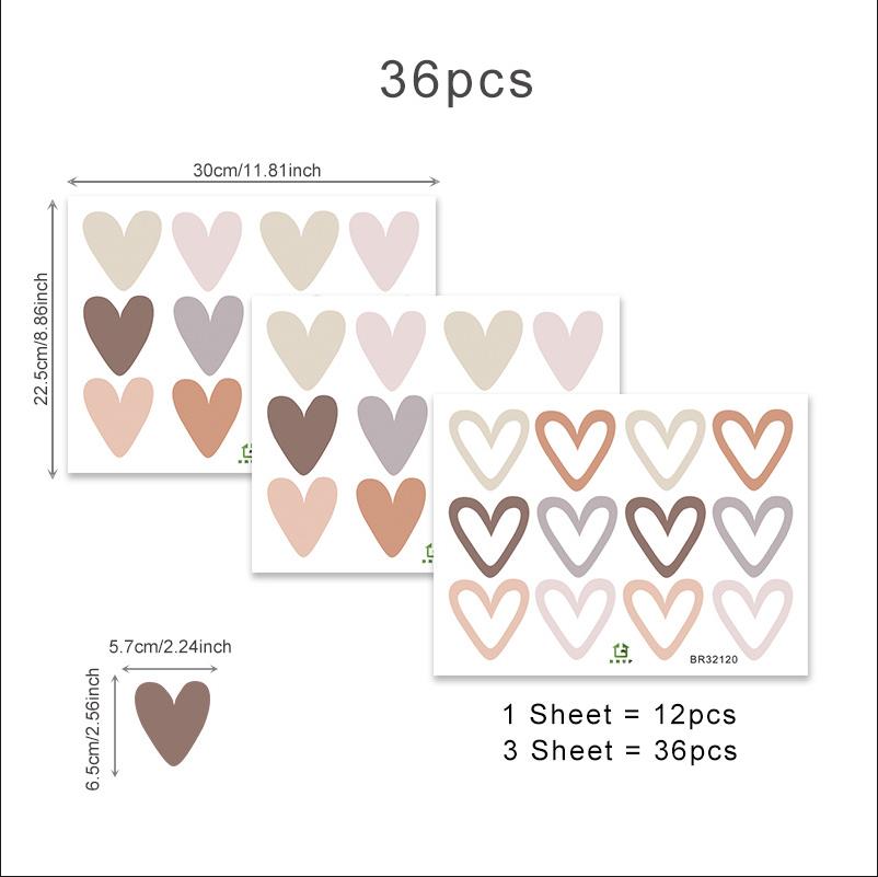 

36pcs Bohemian Heart Wall Stickers Hearts Art Wall Beautification Decals Children Baby Girls Bedroom Nursery Wallpapers Decor