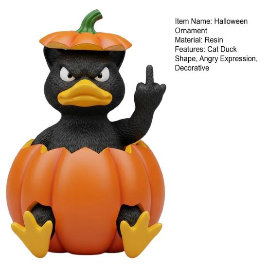 Halloween Ornament Pumpkin King Cat Duck Black Cat in Pumpkin Angry Expression Middle Finger Gesture Spooky Season Decor
