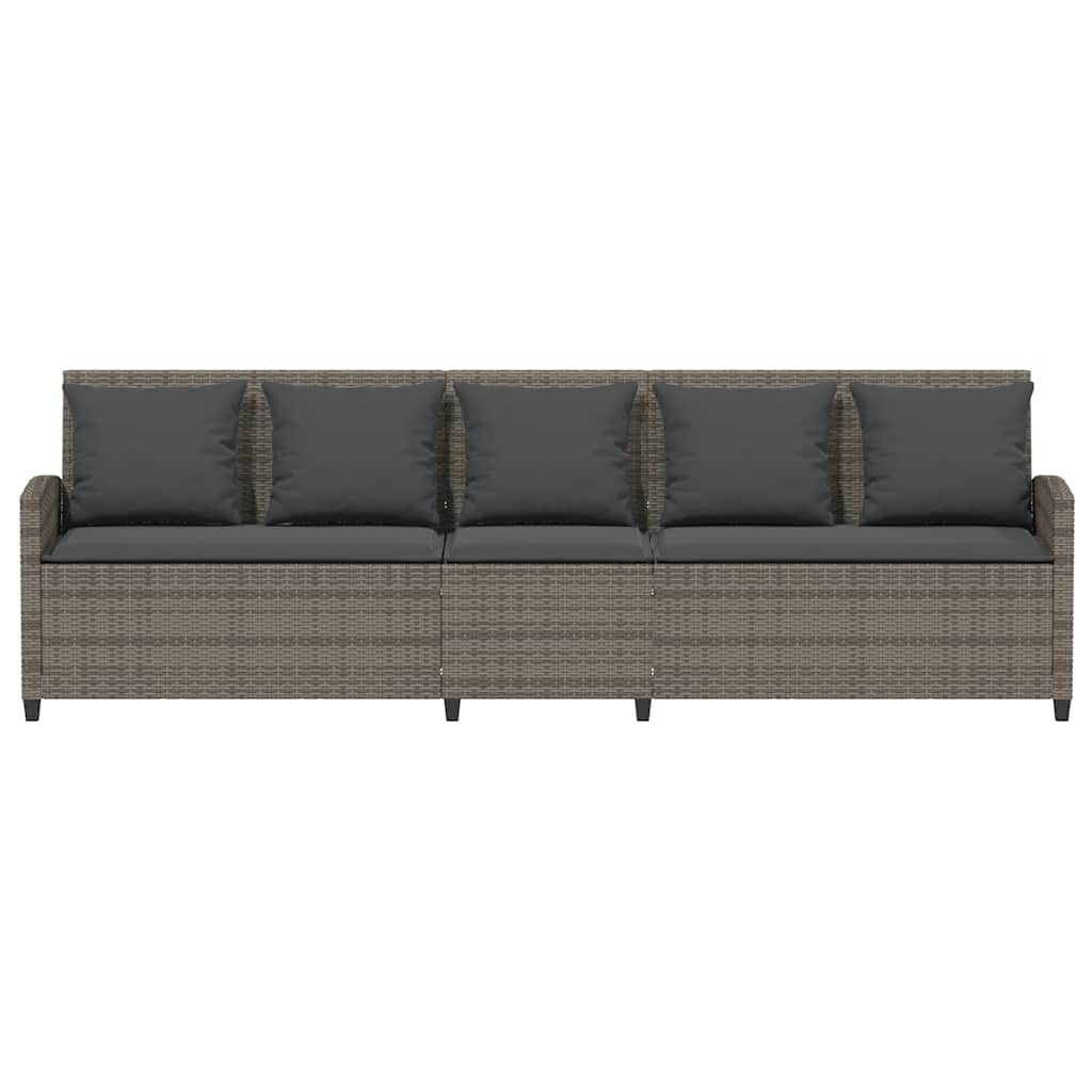 5 Piece Garden Sofa with Cushions Gray Poly Rattan