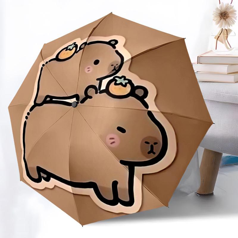 1pc Capybara Friends Automatic Folding Umbrella   Compact 8 Rib Design, Durable Iron Frame for Travel, Outdoor,  a0920100