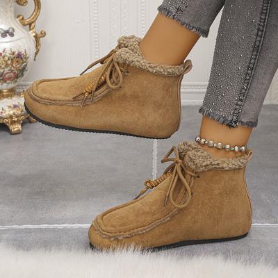 Grenzüberschreitende neue große Woll-Kurz-Baumwollschuhe Damen Winter Samt Casual Warm Schnür-Schneestiefel