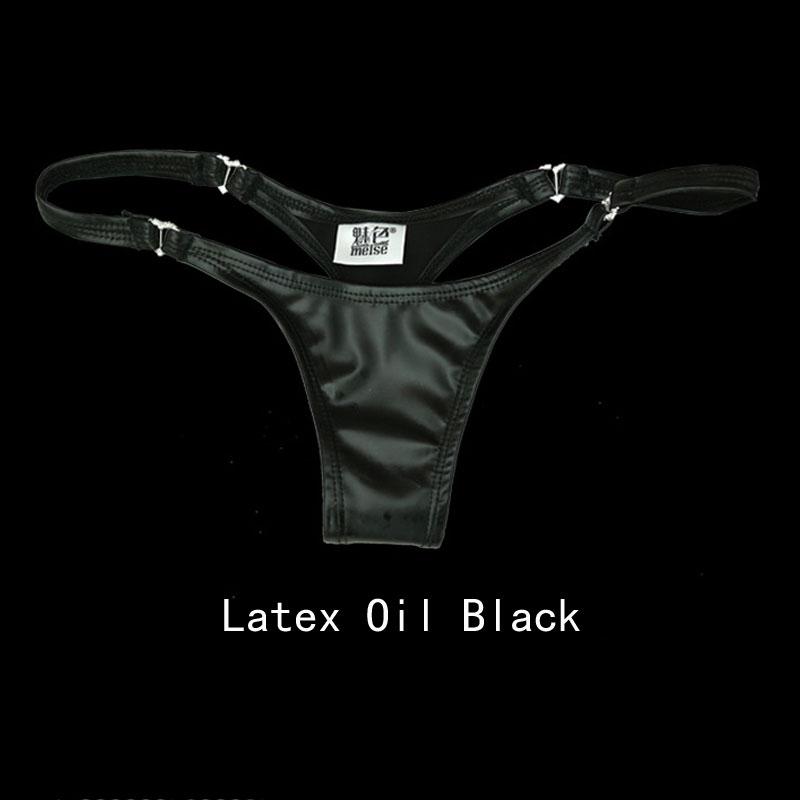 Plus Size Latex Low-Rise G-String Panties Hollow Pvc Shiny Sexy G String Micro Thong Women T-Back Erotic Lingerie Stage Wear F24