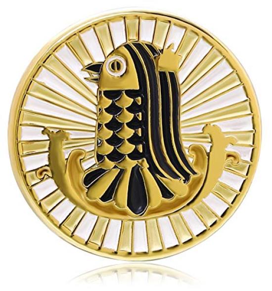 Don Flyee Amabie Pin Badge, Gold, Amulet Motif, Butterfly Clutch, Lightweight Alloy Accessory, Gift (C0065)