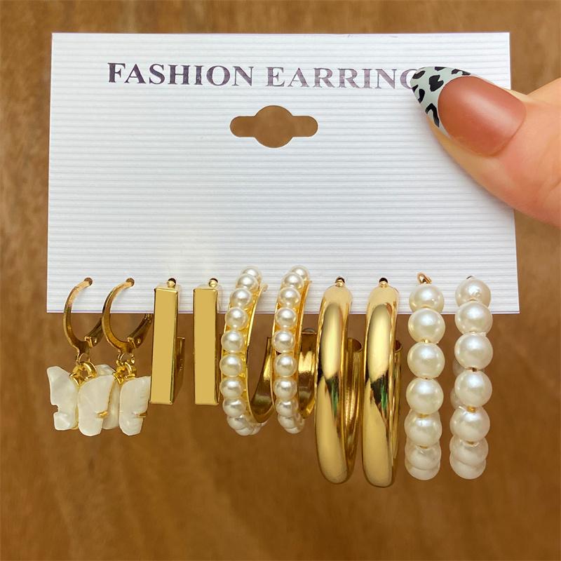 Vintage Butterfly Leopard Earring Set Star Moon For Women Girls Pearl Transparent Resin Earrings Elegant Wedding Party Jewellery