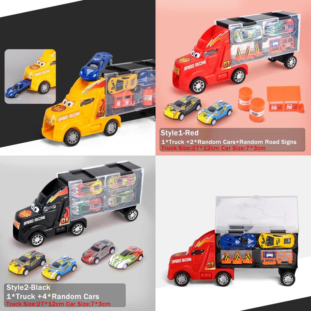 Ultimate Toy Truck Carrier Play Set With 4 Vibrant Mini Cars And Road Signs