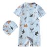Kids' Floral One-Piece Swimsuit with Zipper and Swim Cap - Boys and Girls' Modest Design