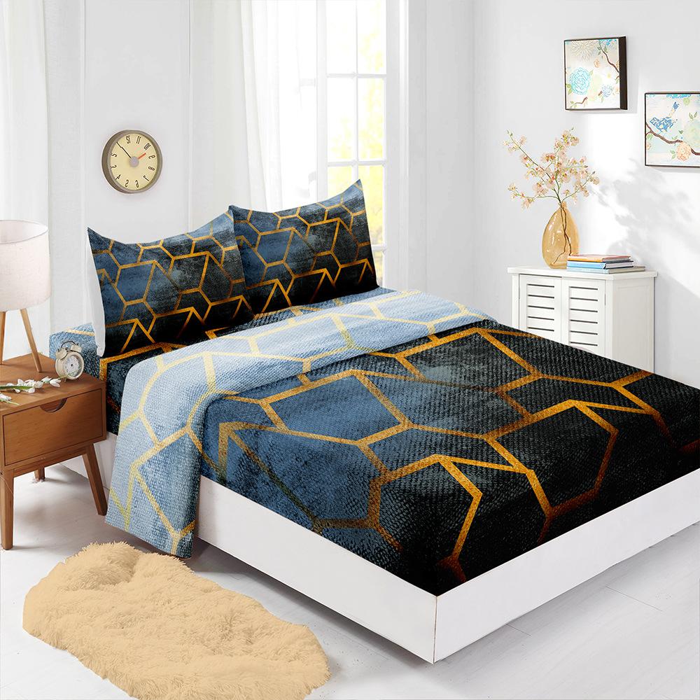 Four-Piece Mattress Sheet Digital Printing Mattress Protective Cover Bedding Geometry
