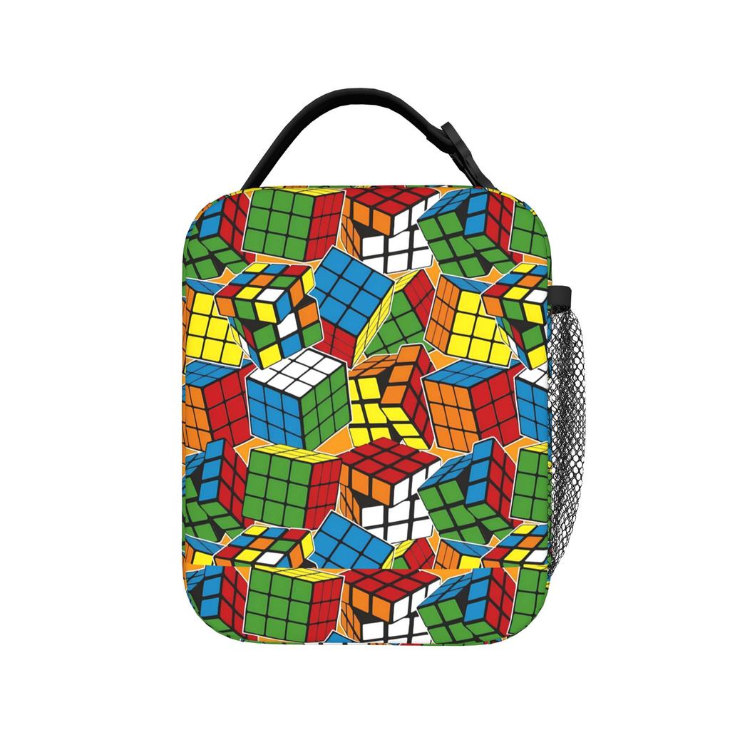 Magic Cube Print Funny Speed Cubing Lunch Bag For Men Lunch Box Vintage Picnic Cooler Bag Portable Zipper Thermal Tote Handbags