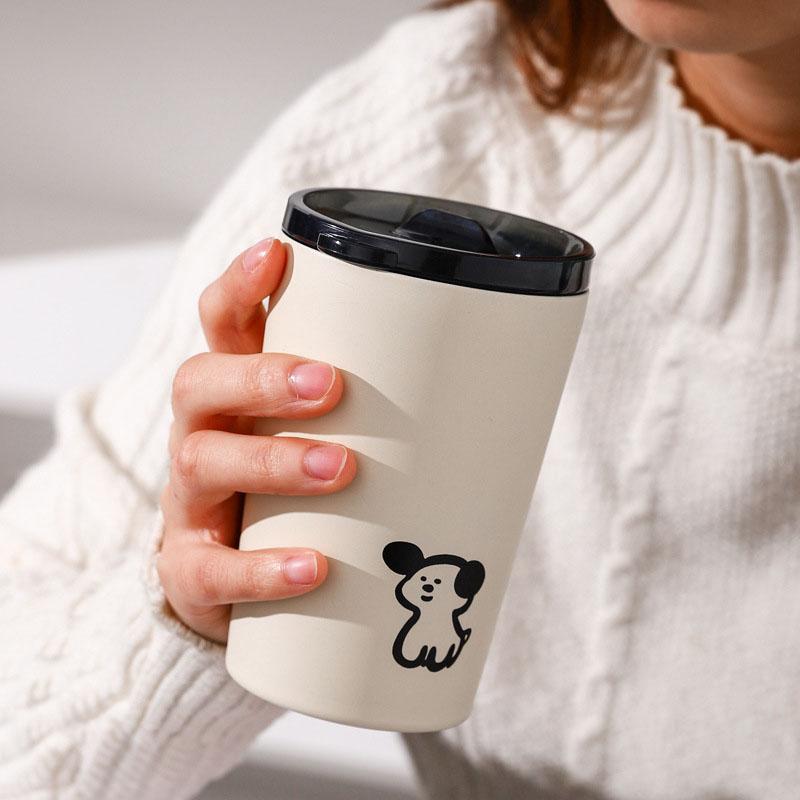 Insulated Cup Vacuum with Lid Frosted Stainless Steel Small Accompanying Thermal for Coffee Water Cute Puppy Pattern