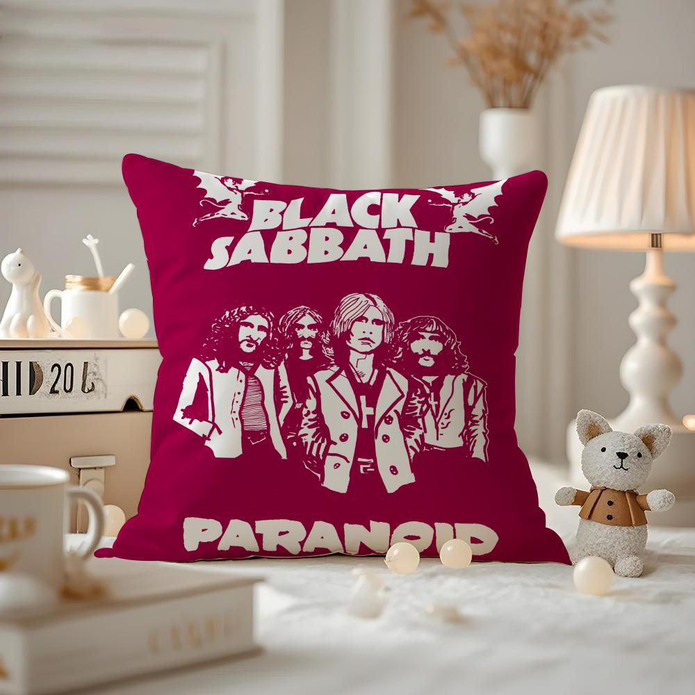 Black S-S-S-Sabbath Band Cushion Cover Pattern Printed Pillowcase For Living Room Sofa Cushion Cover & Bedroom Decor