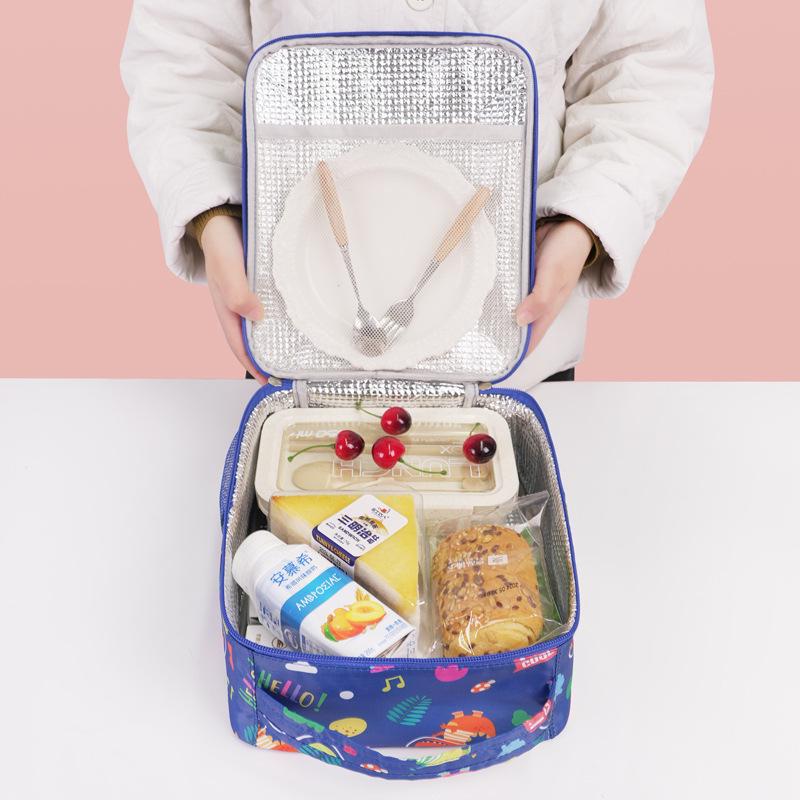 Insulated Cartoon Lunch Bag - Square Design for School and Commuting with Thickened Aluminum Foil.