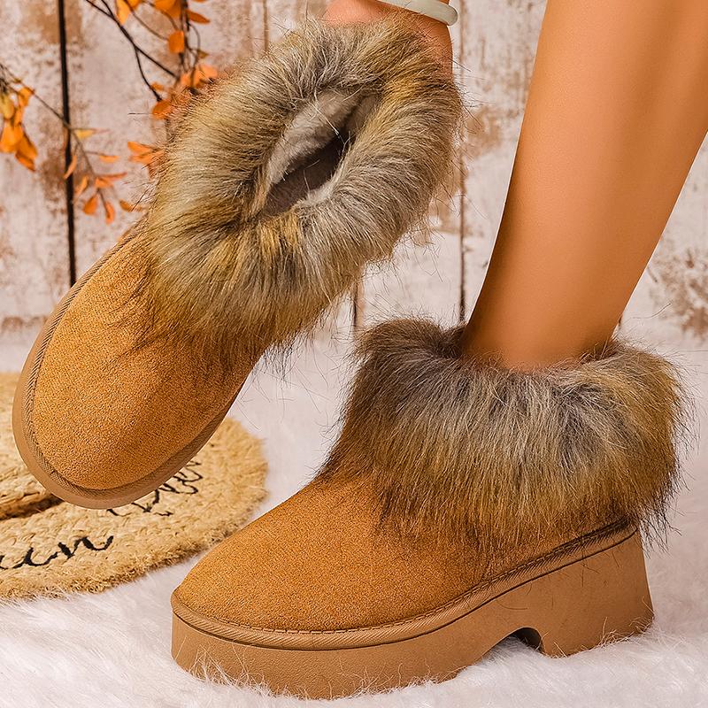 Fashion Women's Faux Fur Flat Snow Boots Winter Thick Sole Chunky Platform Ankle Boots  Plus Size Warm Comfort Non Slip Cotton Boots