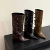 Hot Selling 2025 Metal Decor Wedge Heel Knee High Boots Women Autumn Fashion Pants Boots Woman Wide Leg Leather Long Botas Mujer
