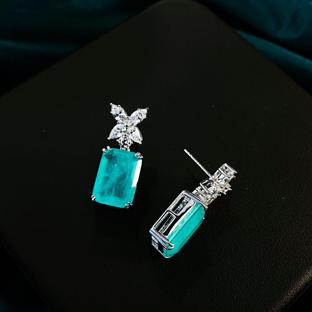 Oval  Silver Four-leaf Clover Rectangular Earrings Paraiba Earrings 10*14 Fashion All-match Jewelry Party Gifts