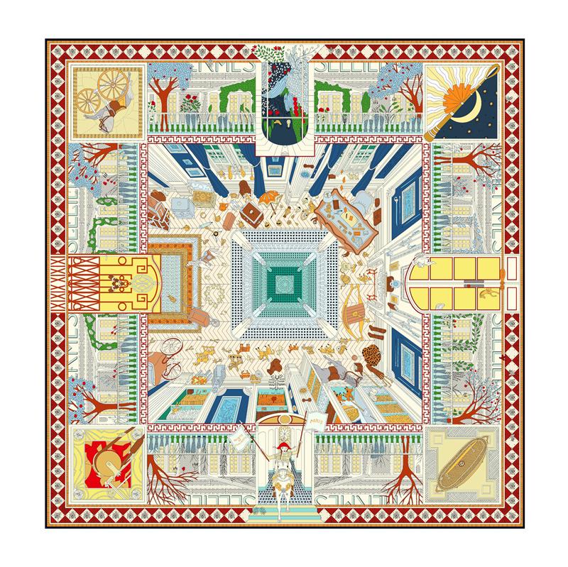 POBING Twill Silk Scarf Women Euro Horse Print Square Scarves Echarpes Foulards Femme Wraps Bandana Lxury Hijab
