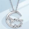Cute Female Moon Bird Flower Pendant Necklace Vintage Silver Color Wedding  For Women