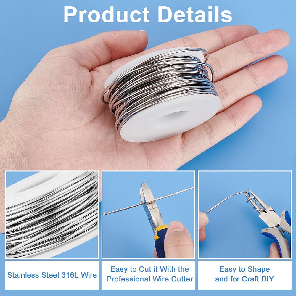 316 Stainless Steel Wire, Round, for Jewelry Making, Stainless Steel Color, 15 Gauge, 1.5mm, About 32.81 Feet(10m)/Roll