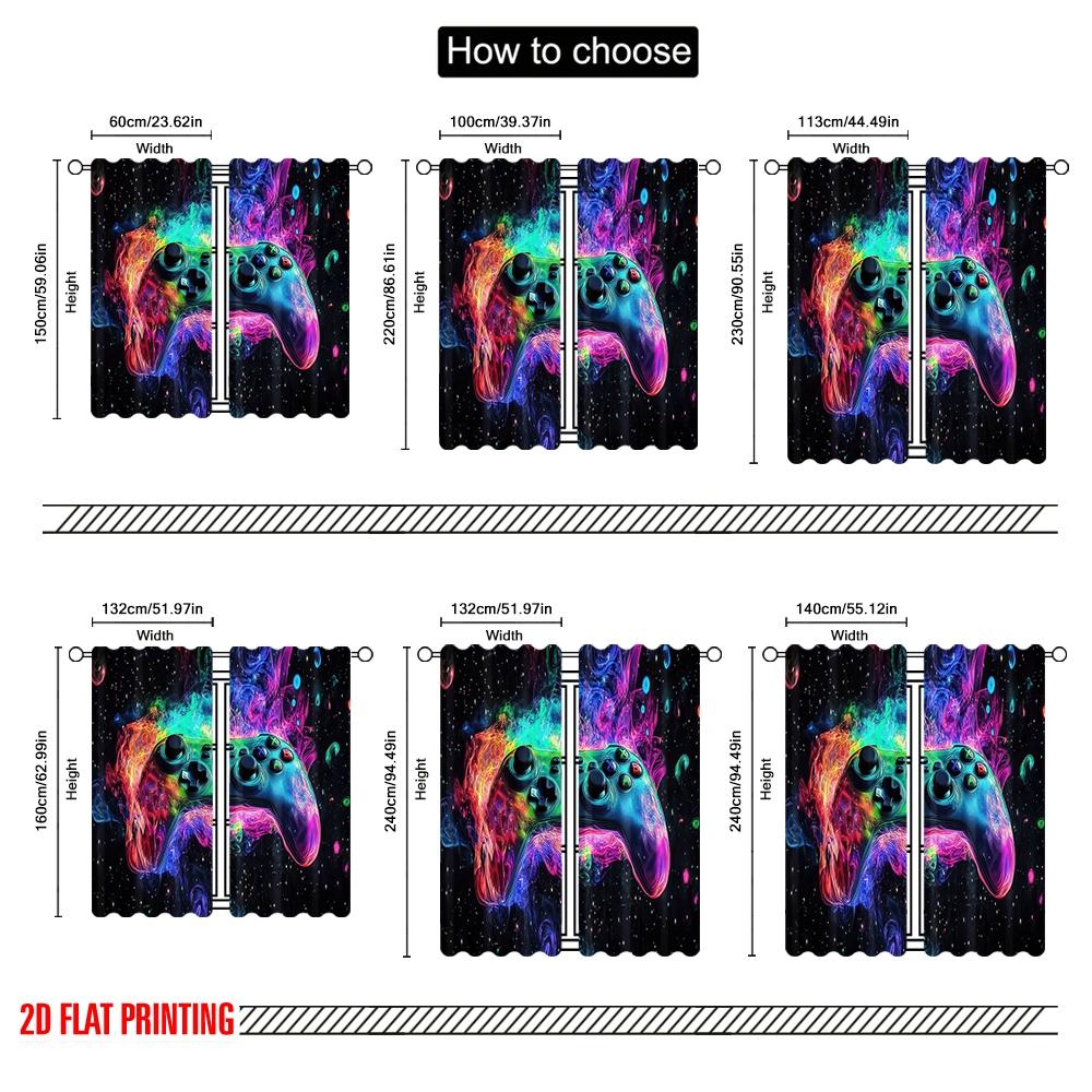 2D flat printing 2Pcs Curtain Gaming Room Curtains Gamer Game Windows Drapes Colorful Galaxy Nebula Window Suitable For Living