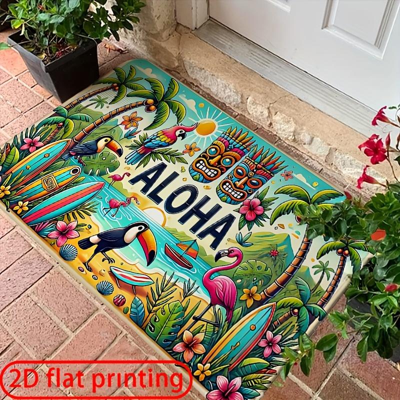 1pc Summer Tropical Beach Aloha Print Doormat, Durable and Easy To Clean, Suitable for Indoor/Outdoor Entrances, Home, Kitchen, Laundry Room, Bathroom