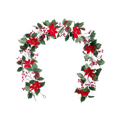 Xmas Artificial Garland Red Berries Green Leaves Hanging Flower Vine for Home Stairs Tree Party Decoration
