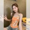 Orange seaside vacation style flower letter print strap sling vest women's summer new Spice Girl slim top
