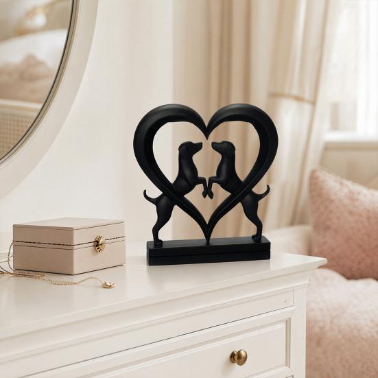 Love Heart Dogs Statue, 3D Printed Puppy Sculpture, Romantic Dogs Figurine Desktop Heart Ornament, Gift for Dog Lovers Room Table Shelf Decor