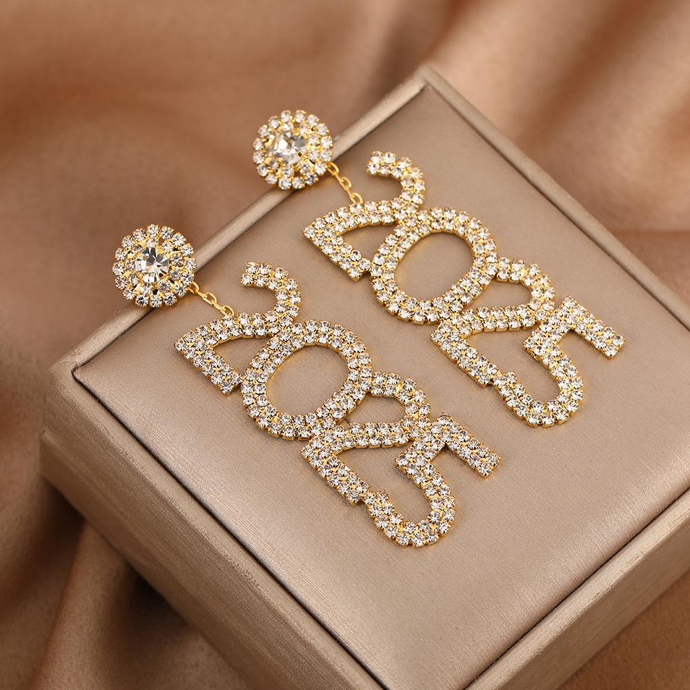 Personality 20 Digital Rhinestone Earrings Niche Temperament Versatile Letter Earrings Design Sense Digital Stud Earrings Women