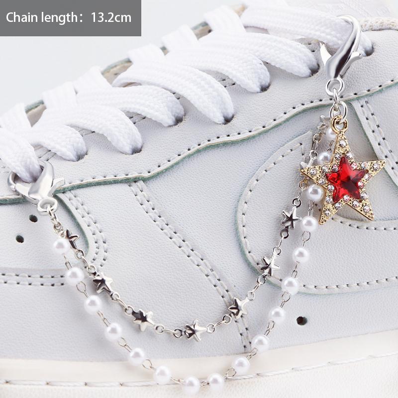 1PCS Luxurious Diamond DIY Heart Star Pearl Shoe Chain Punk Original Detachable Studded Pentagram Shoe Accessories Jewelry Penda