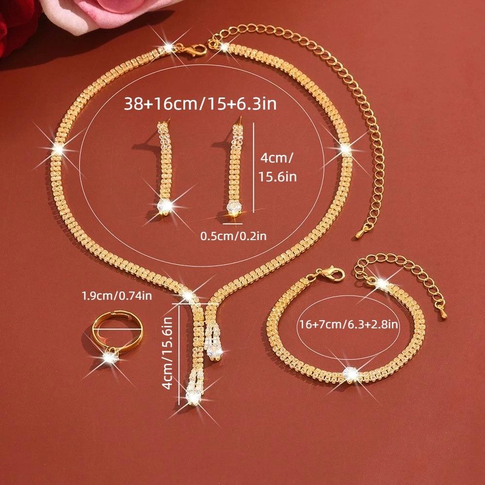 Light Luxury Earrings Bracelet Necklace Ring Set Minimalist Crystal Earrings Chain Set Party Gift