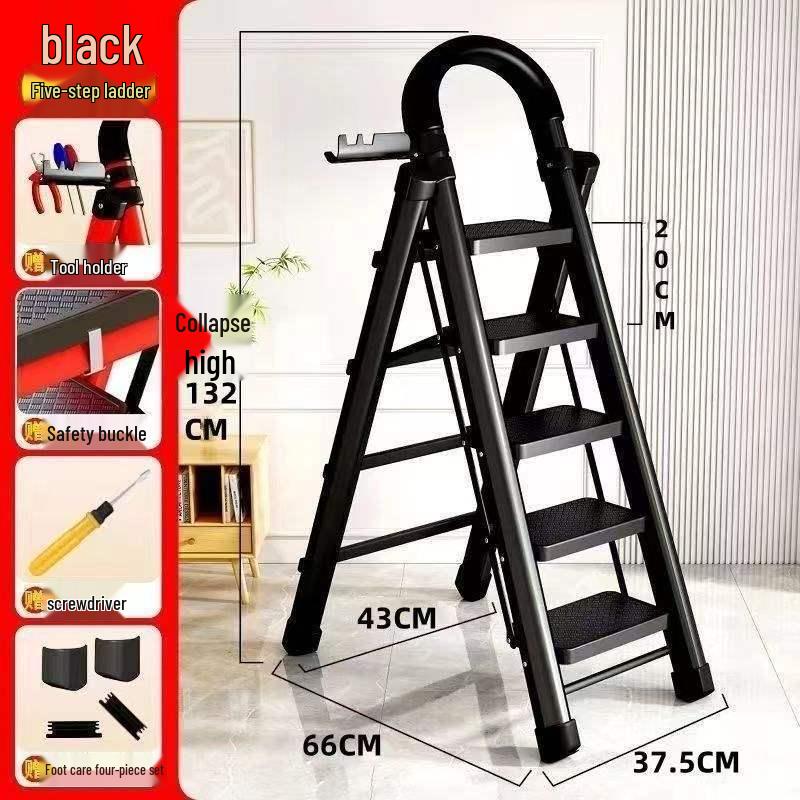 Multifunctional Indoor Carbon Steel Folding A-Frame Ladder: Telescopic, Thickened, Mobile Step Staircase