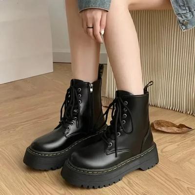 Herbst Schnürstiefel Damen Casual Punk Schuhe Frau Leder Chelsea Damen Gothic Schuhe Motorrad Plateau Damenstiefel