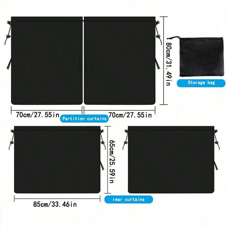 Car Sunshade Curtain, Heat Insulation Privacy Partition Curtain, Front Rear Row Car Shade Cover, RV Blackout Vehicle Curtain