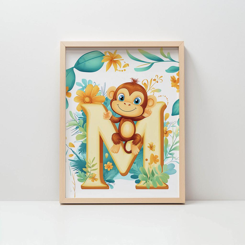 Affisch Glad Apa På Bokstaven "M" Affisch Glad Apa På Bokstaven "M", 30X40 Cm, Utan Ram, Premiumduk På Spännram