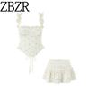 Zbzr Spring New Women Clothes Western Style Fashion Sweet Pastoral Slim Fit Fishbone Floral Sling Tube Top Skirt