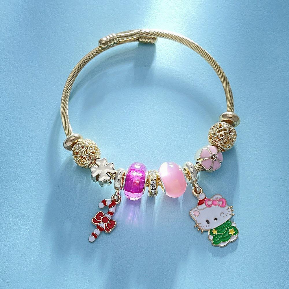 Hello Kitty Rosa Pandora Armband - Niedliches Cartoon-Katzen-Charme-Bügelarmband Schmuck
