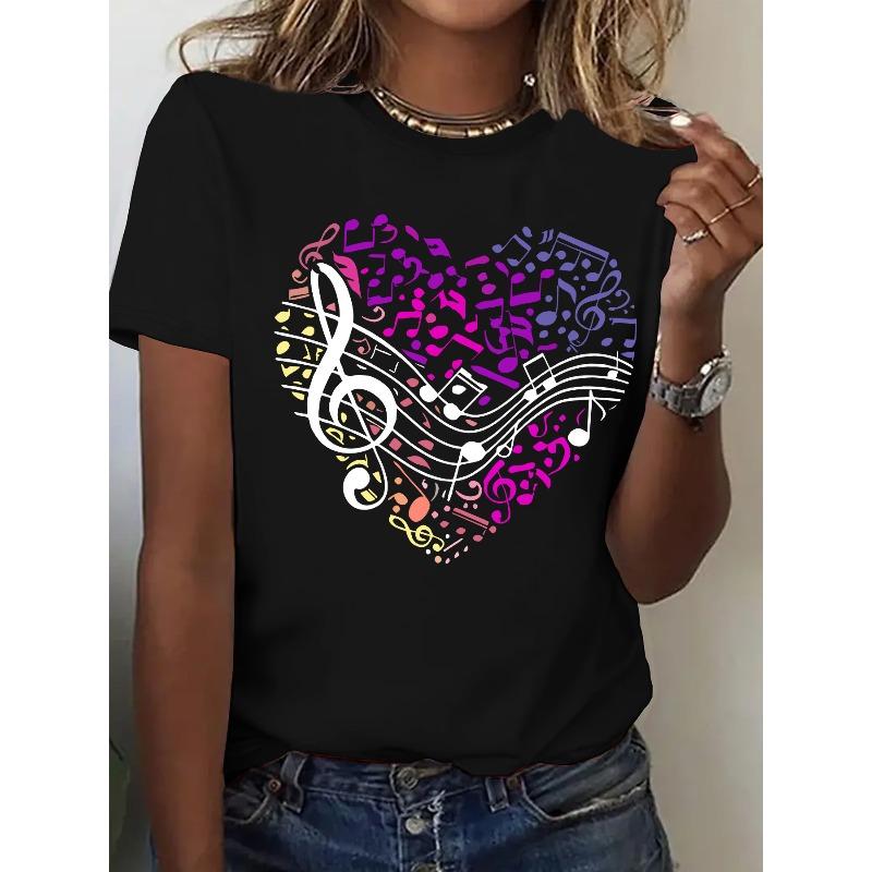 Damen Grafisches Print T-Shirt Kurzarm Rundhals Lässiges Sommer Top