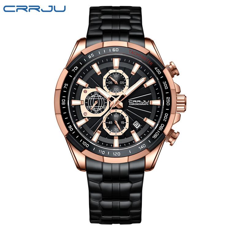 CRRJU New Watch 2305 Men's Watch Solid Stainless Steel with Six-pin Steel Strap Business Watch