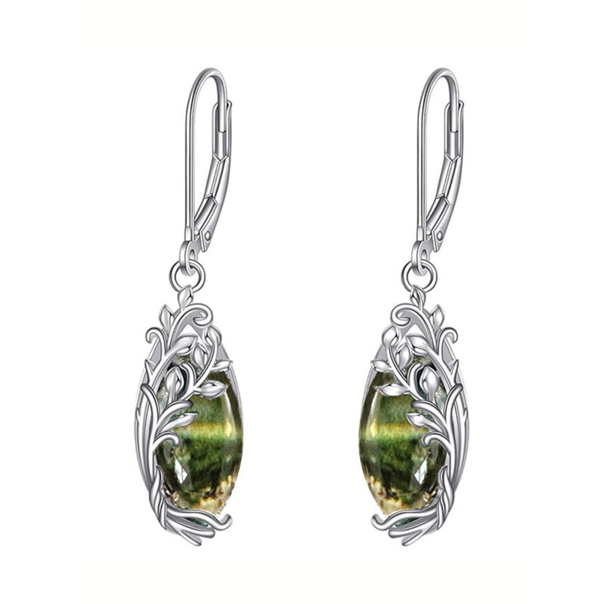 Vintage Floral Wreath Marquise Green Dangle Earrings for Women