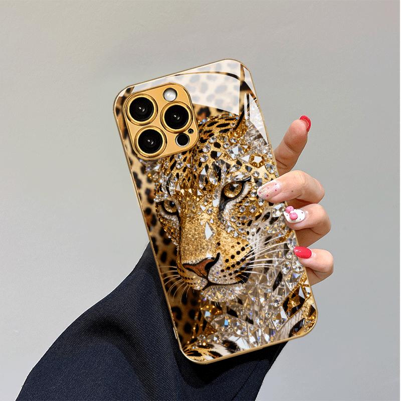 Luxury Electroplated Glass Phone Case with Tiger Head Design Suitable for iPhone 17 16 15 14 13 12 11 Pro Max Plus