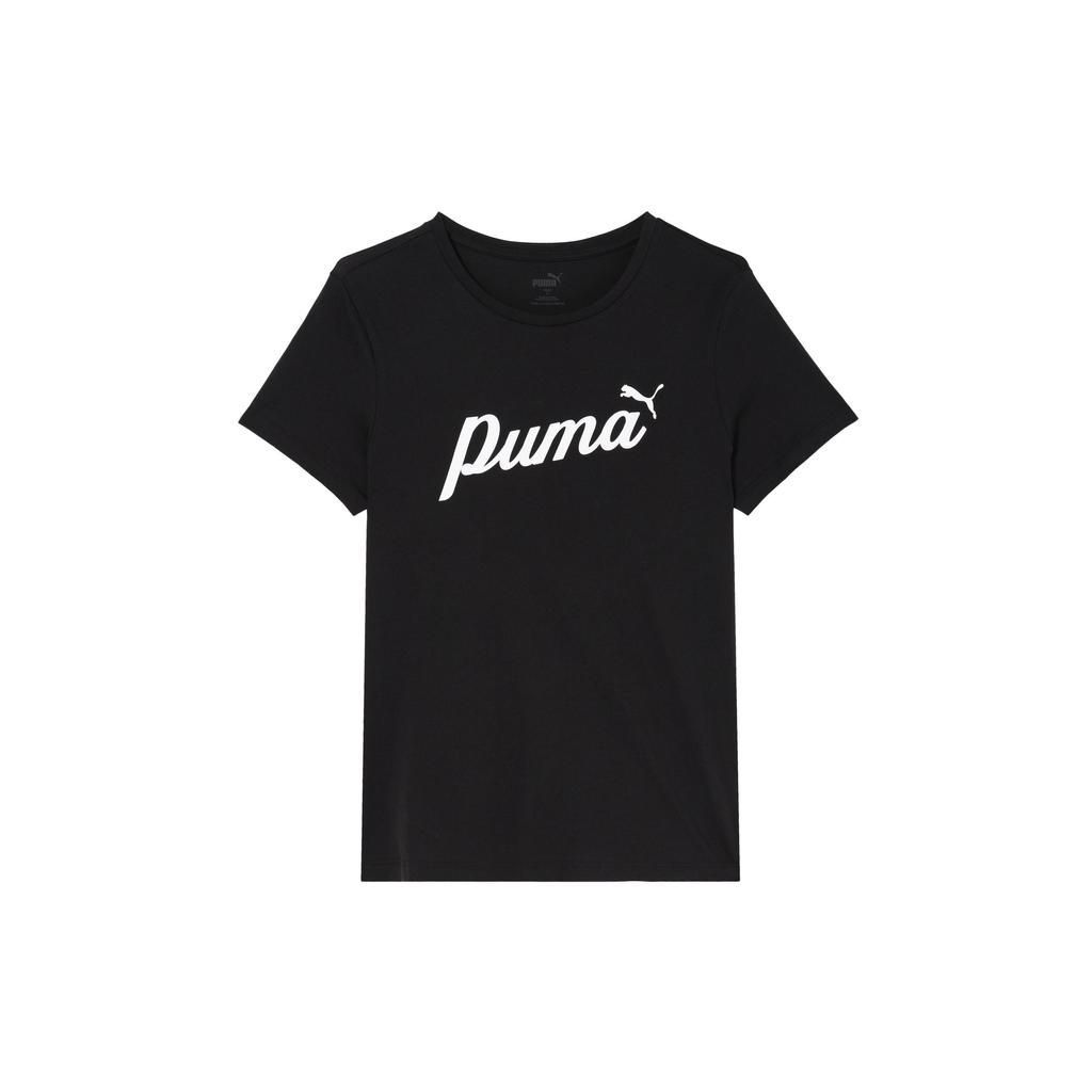 Puma Letter Print Casual Loose Breathable Short Sleeve Drop Shoulder T-Shirt Women T-Shirts Black 682127-01