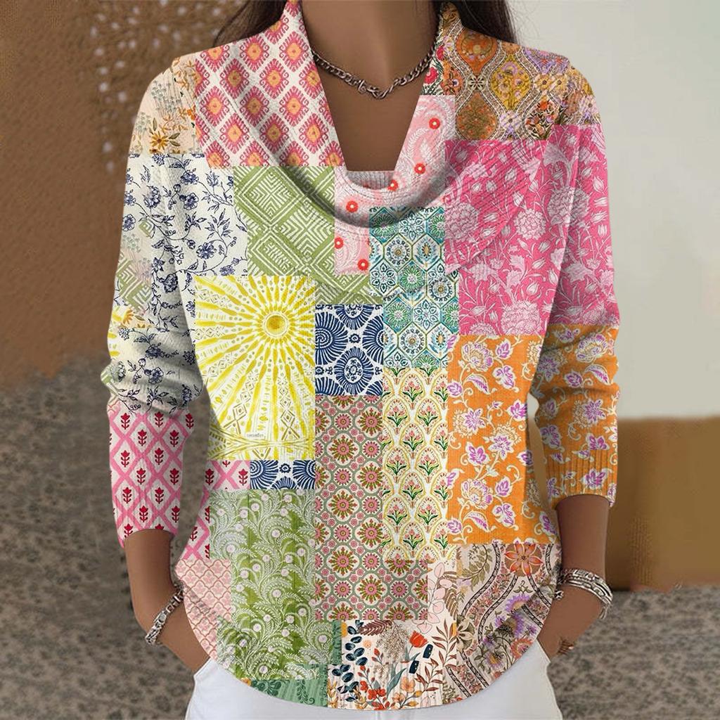 Dámský ležérní a módní svetr s dlouhým rukávem a potiskem, kulatým výstřihem