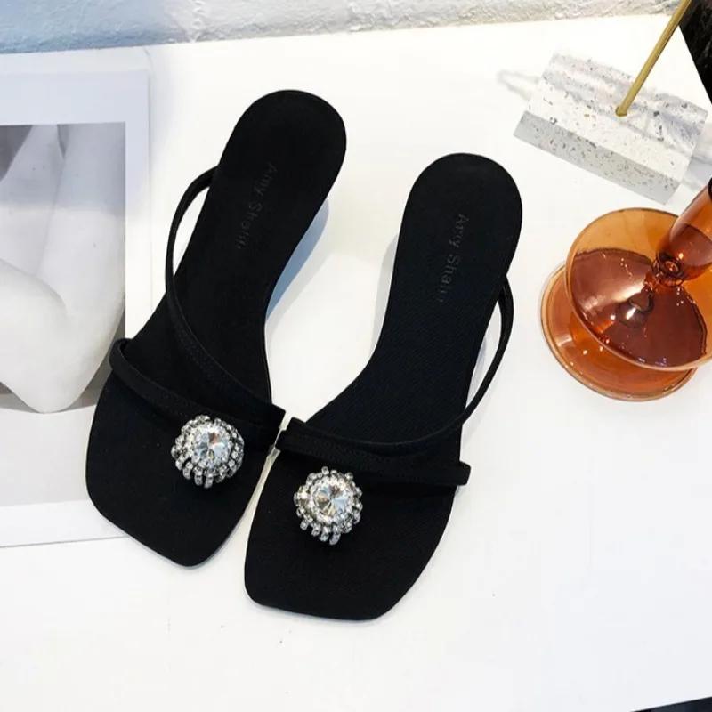

2025 Горячая Распродажа Женская Обувь Набор Пальцев Женские Шлепанцы Хрустальные Нарядные Шлепанцы Женские Летние Однотонные Бестселлер Высокие Каблуки 39 чёрный