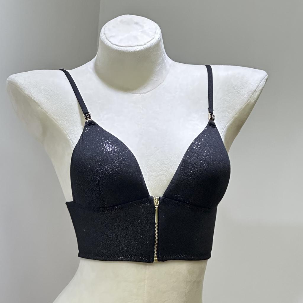 French underwear sexy thin glossy thin shoulder strap front buckle beautiful back underwear suspender triangle cup no steel ring bra