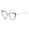 Retro large frame European and American metal cat eye photosensitive color-changing glasses women's round face thin anti-blue light flat light glasse