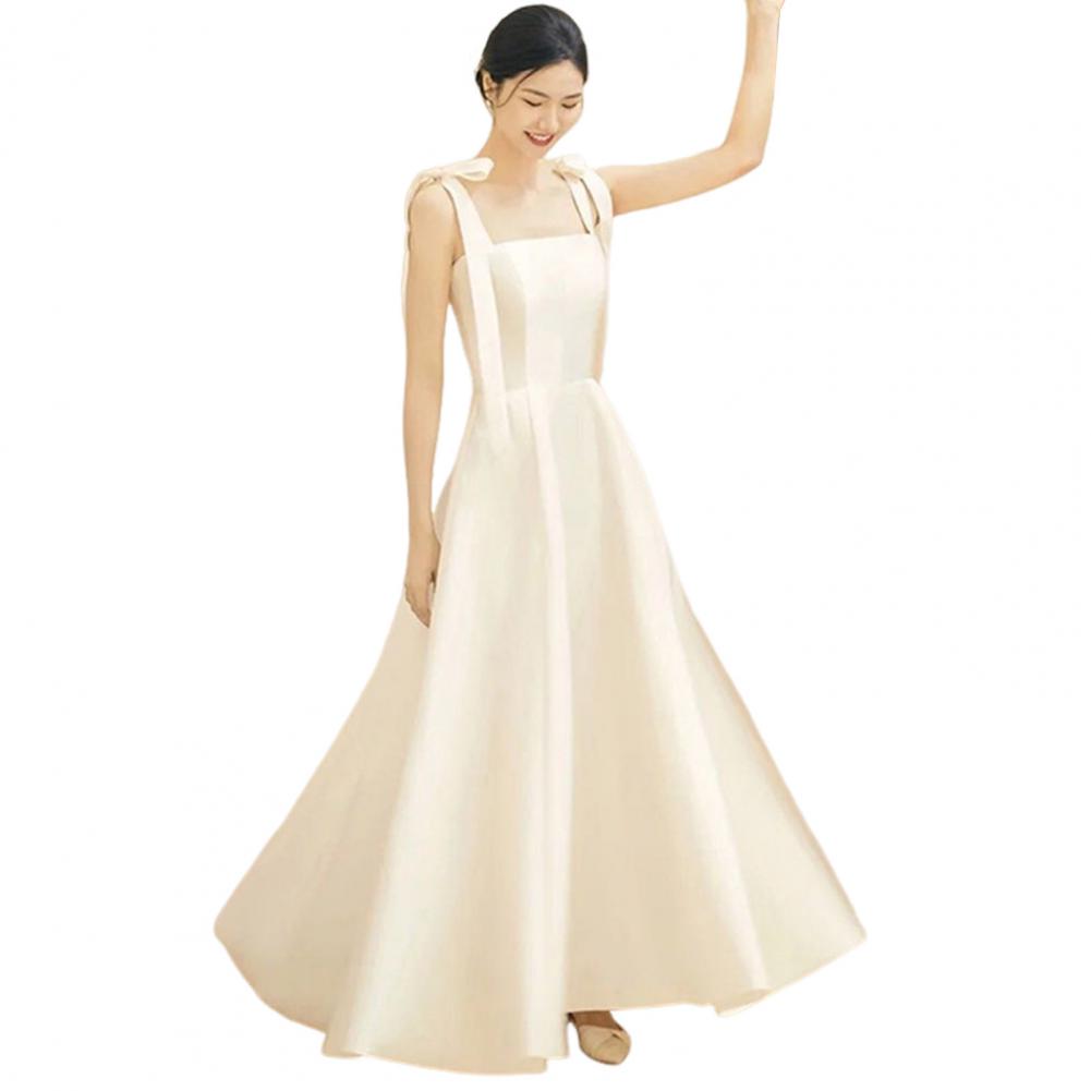 Dámské svatební šaty Saténové Šněrování Ramenní popruh Mašle Čtvercový výstřih A-Line Big Swing Jednobarevné Dlouhé šaty bez rukávů