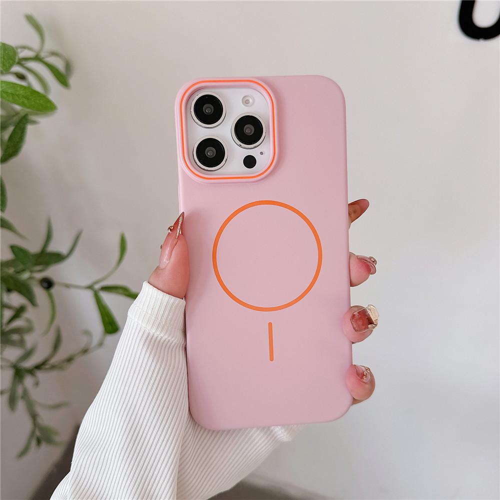 Applicable to iPhone16promax contrasting color frame magnetic suction mobile phone case Apple 15 skin matte 14PC protective case