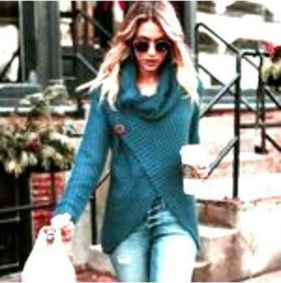Autumn/Winter Women's Long-Sleeve Irregular Knit Color Block Button Sweater