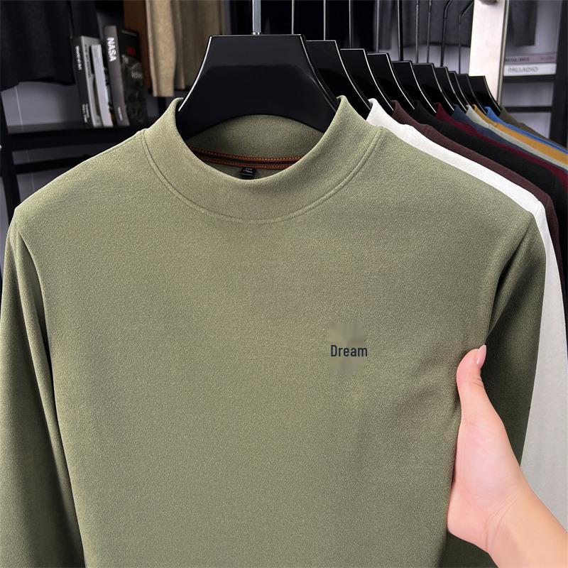 Men's Winter Fleece Hoodie Casual High-End Round Neck T-Shirt 2025 Thick Base Layer