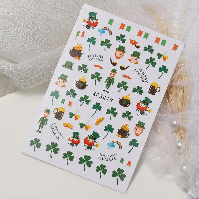 Saint Patrick’s Day Nails Art Stickers Green Shamrock Nails Decals Adhesive Nail Sticker Nails Art Decoration