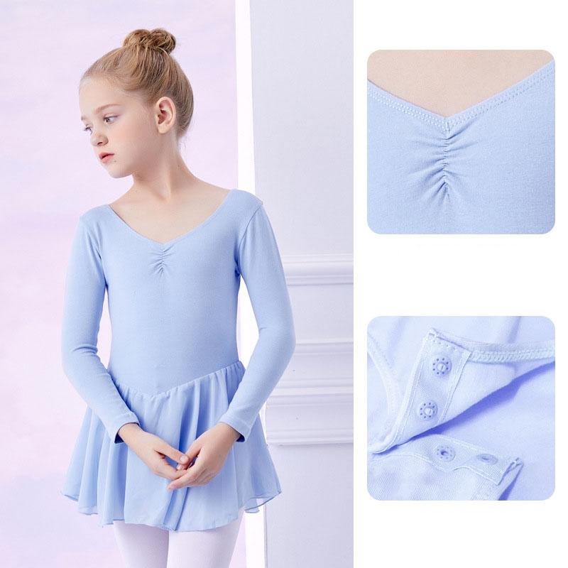 

Kids Girls Cotton Gymnastics Leotard Ballet Dress Kids Long Sleeve Dance Leotard Tutu Dancewear Ballerina Clothes for Girls 100 светло-синий